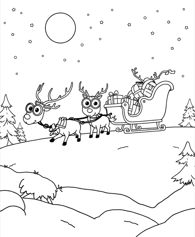 Reindeer & Sleigh - Free printable coloring page for kids