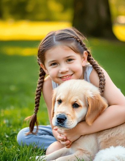 Original family photo - girl hugging her golden retriever