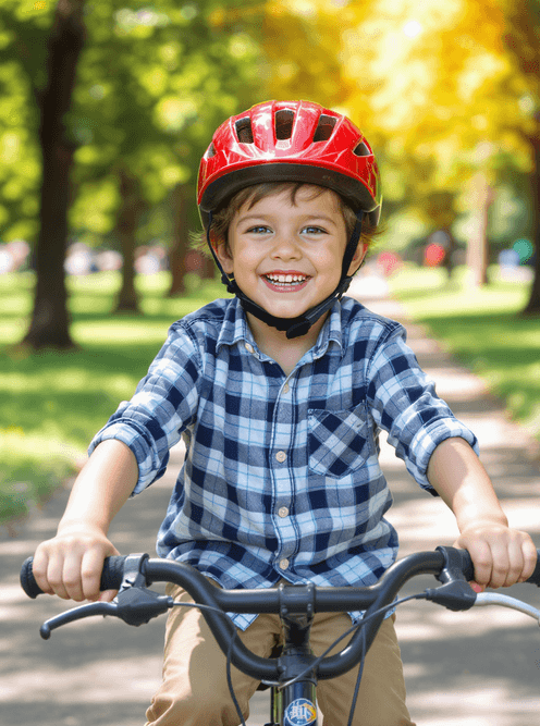 A boy riding his bicycle in a sunny park - the original photo