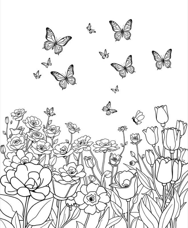 Butterfly Garden - Free printable coloring page for kids