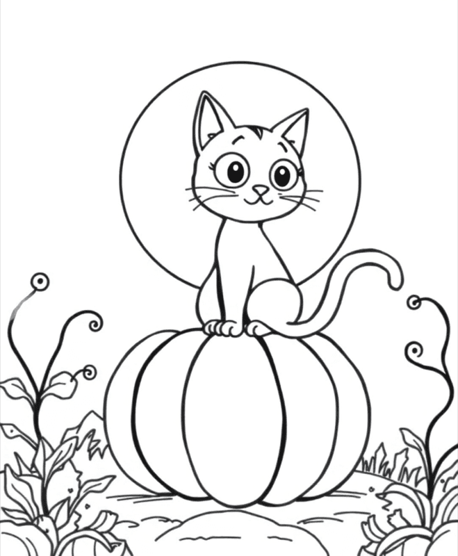 Halloween Black Cat - Free printable coloring page for kids