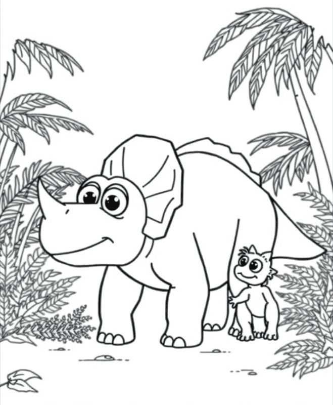Triceratops Family - Free printable coloring page for kids