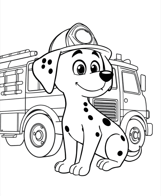 Dalmatian & Fire Truck - Free printable coloring page for kids