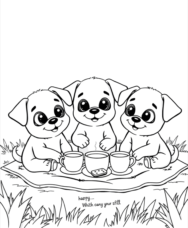 Puppy Tea Party - Free printable coloring page for kids