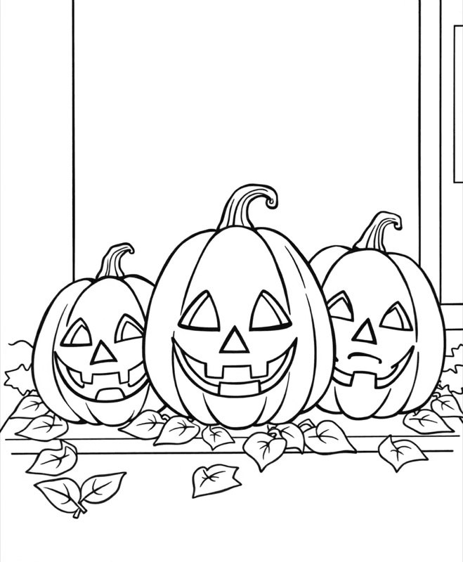 Jack-o-Lantern Trio - Free printable coloring page for kids