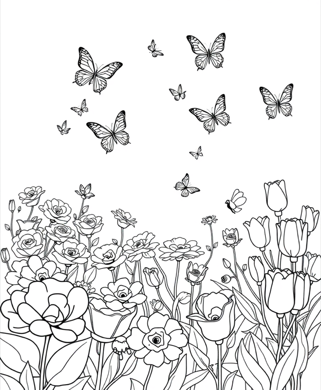 Butterfly Garden - Free printable coloring page