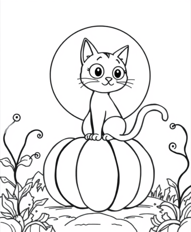 Halloween Black Cat - Free printable coloring page