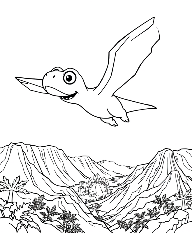 Pterodactyl in Flight - Free printable coloring page