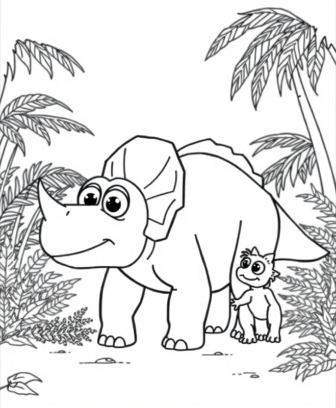 Triceratops Family - Free printable coloring page