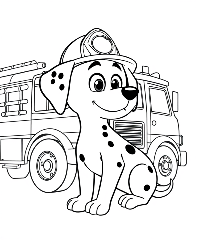 Dalmatian & Fire Truck - Free printable coloring page
