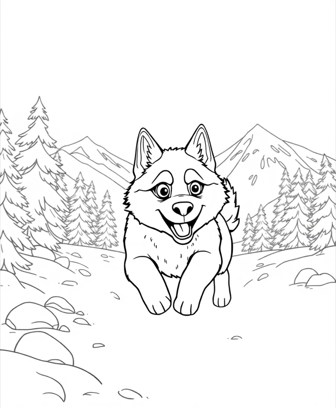Husky in the Snow - Free printable coloring page