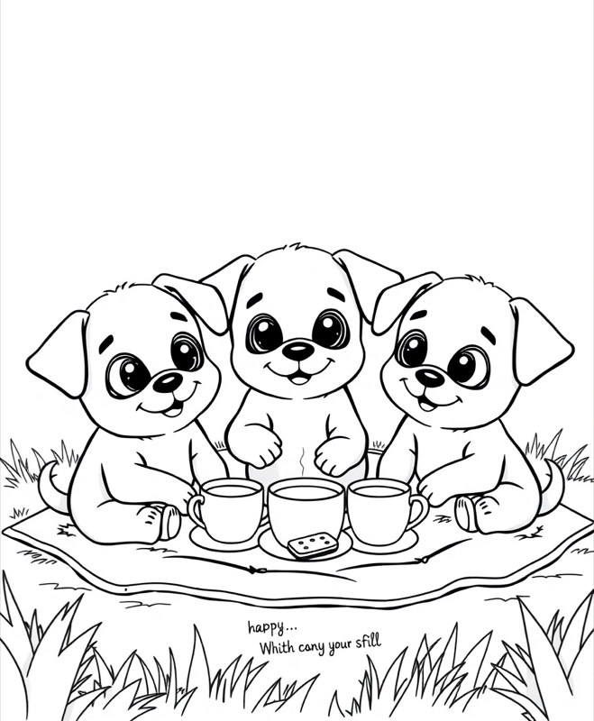 Puppy Tea Party - Free printable coloring page
