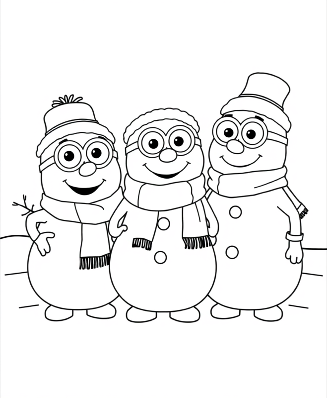 Snowman Family - Free printable coloring page