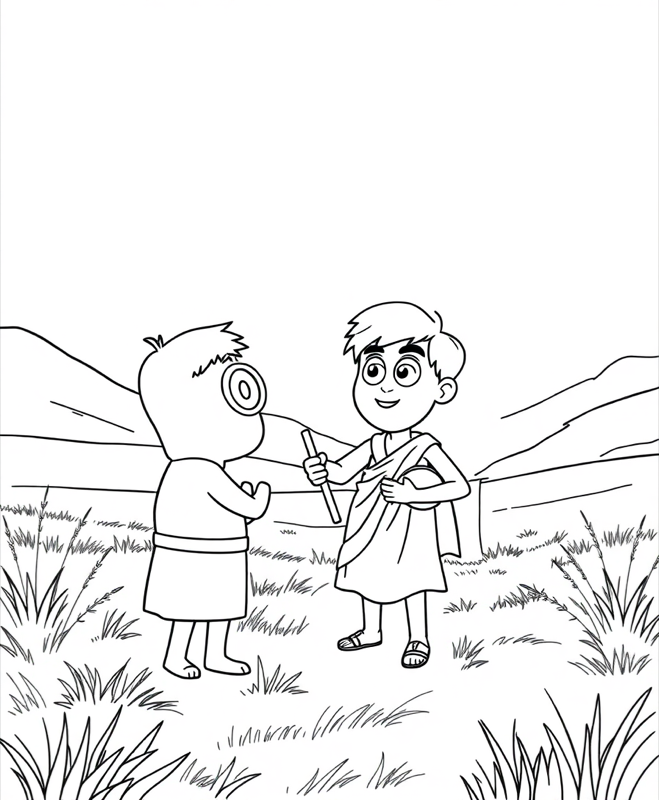 David and Goliath - Free printable coloring page